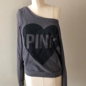 Pink grey off shoulder sweatshirt